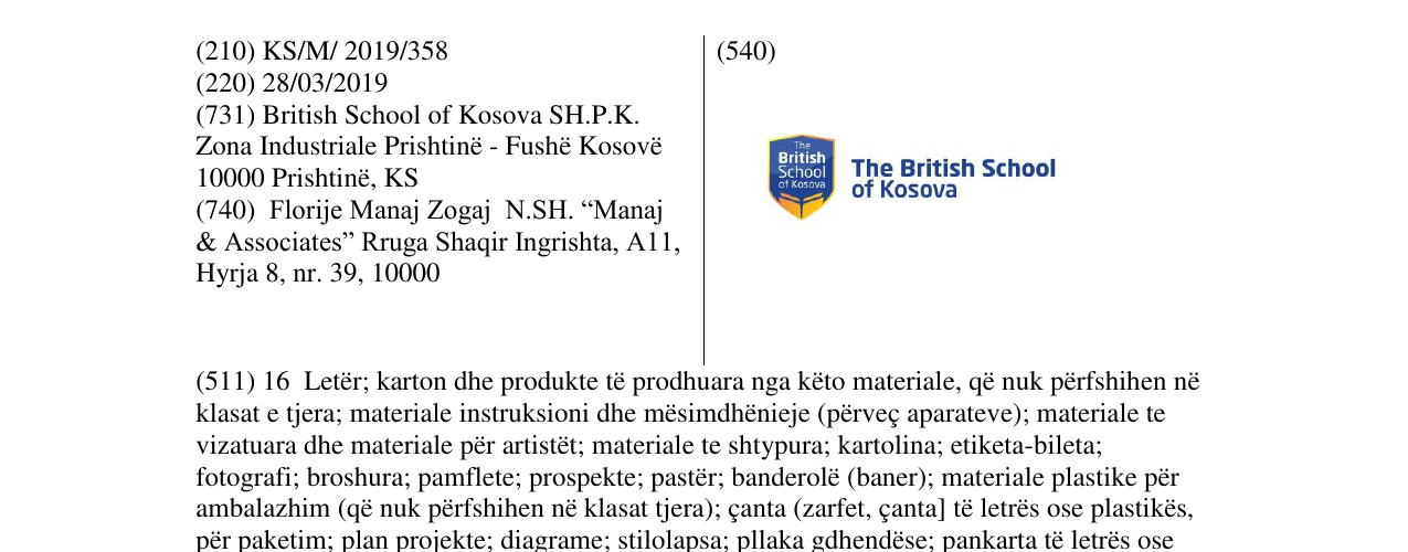 Zëri i markës The British School of Kosova në buletin