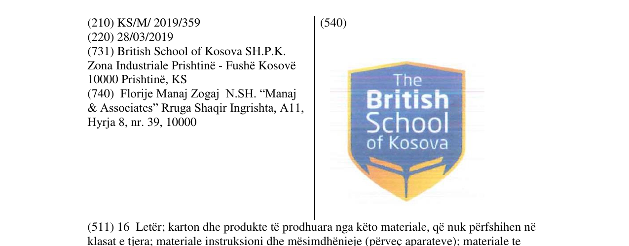 Zëri i markës The British School of Kosova në buletin