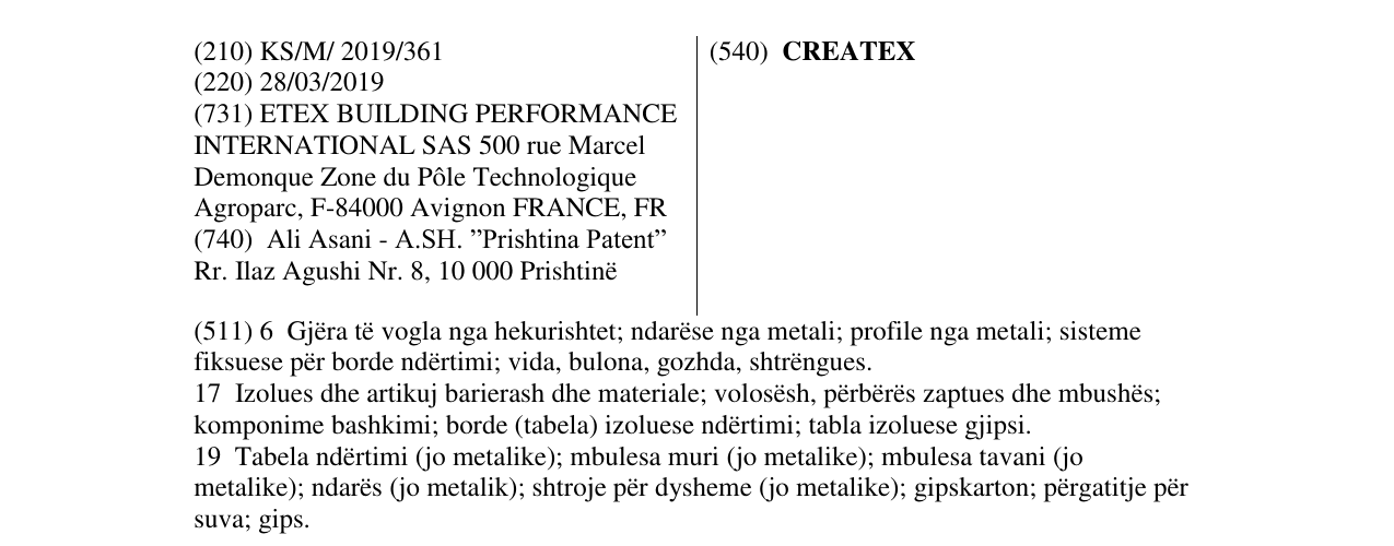 Zëri i markës CREATEX në buletin