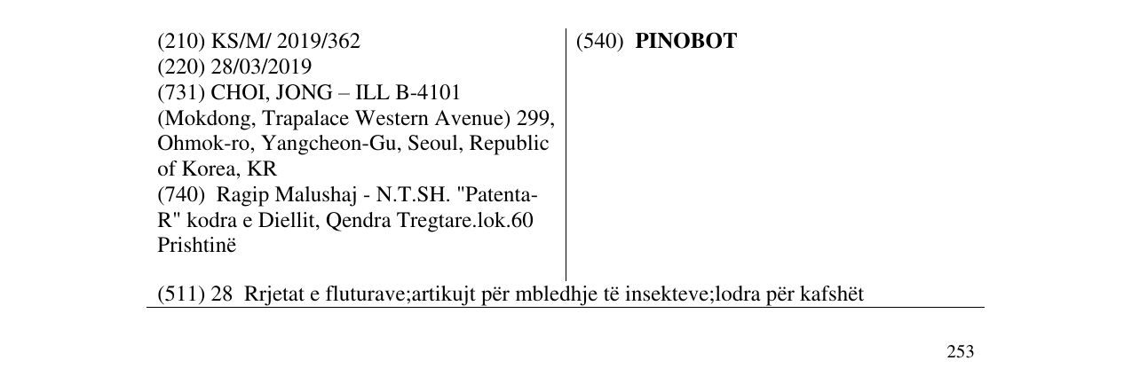 Zëri i markës PINOBOT në buletin