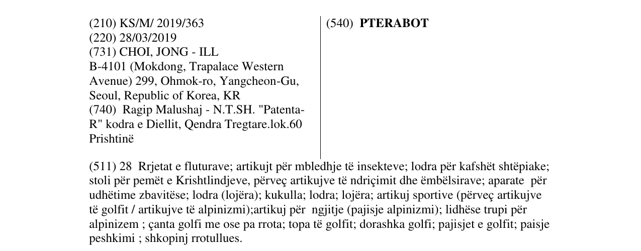 Zëri i markës PTERABOT në buletin