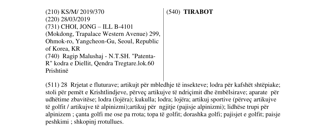 Zëri i markës TIRABOT në buletin