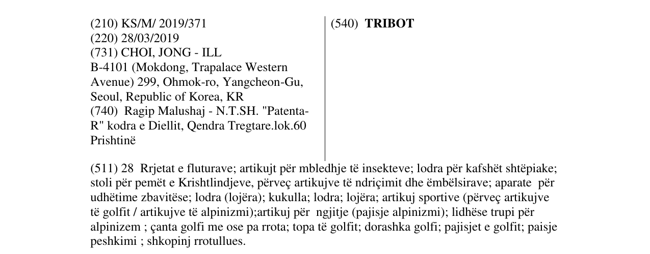 Zëri i markës TRIBOT në buletin