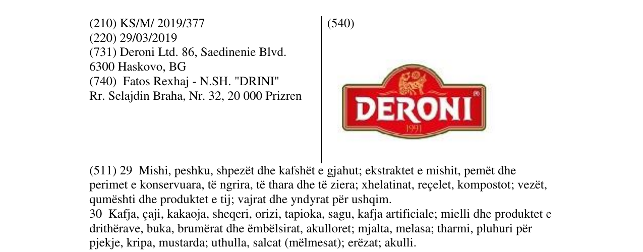 Zëri i markës DERONI në buletin