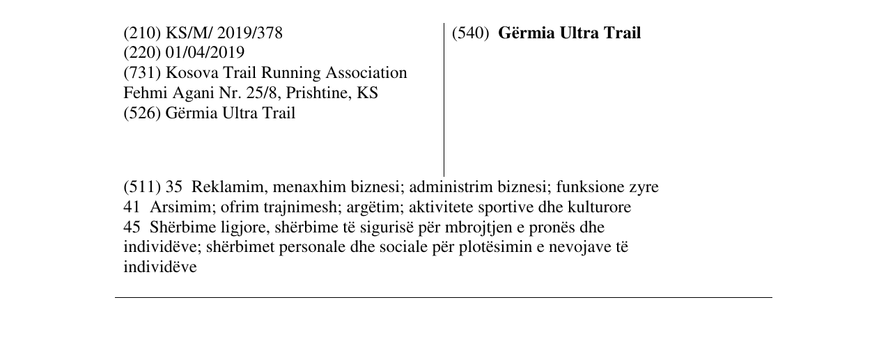 Zëri i markës Gërmia Ultra Trail në buletin