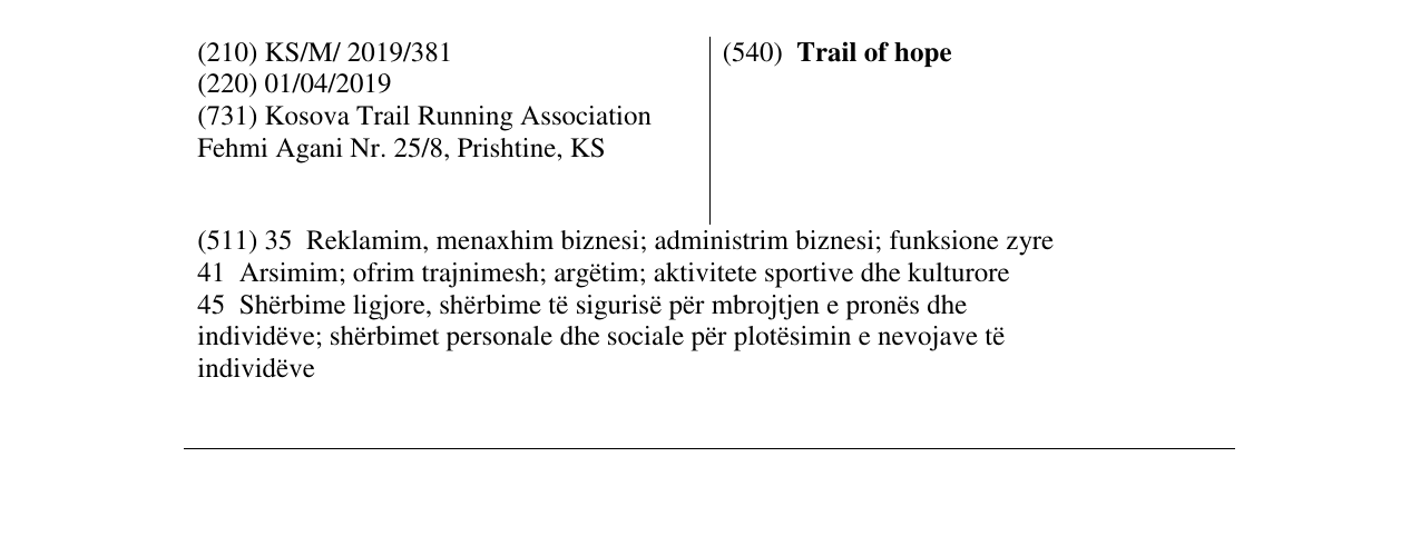 Zëri i markës Trail of hope në buletin