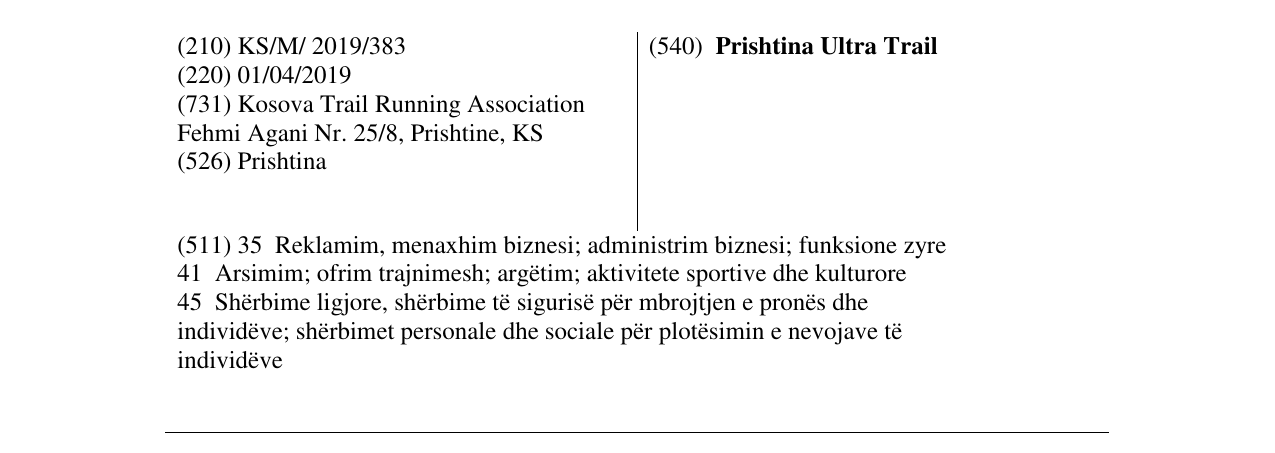 Zëri i markës Prishtina Ultra Trail në buletin