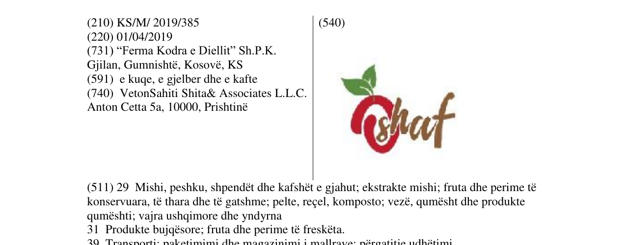 Zëri i markës Oshaf në buletin