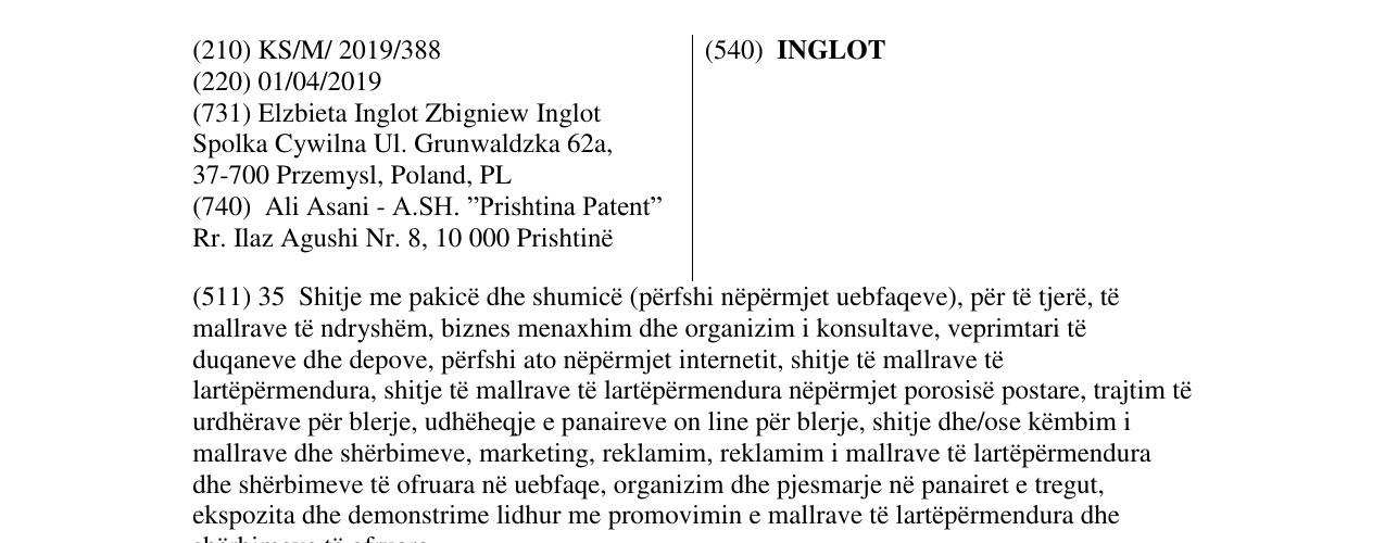 Zëri i markës INGLOT në buletin