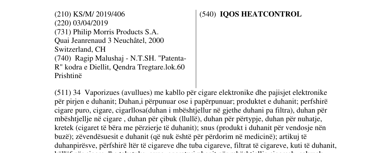 Zëri i markës IQOS HEATCONTROL në buletin