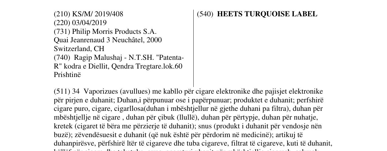 Zëri i markës HEETS TURQUOISE LABEL në buletin