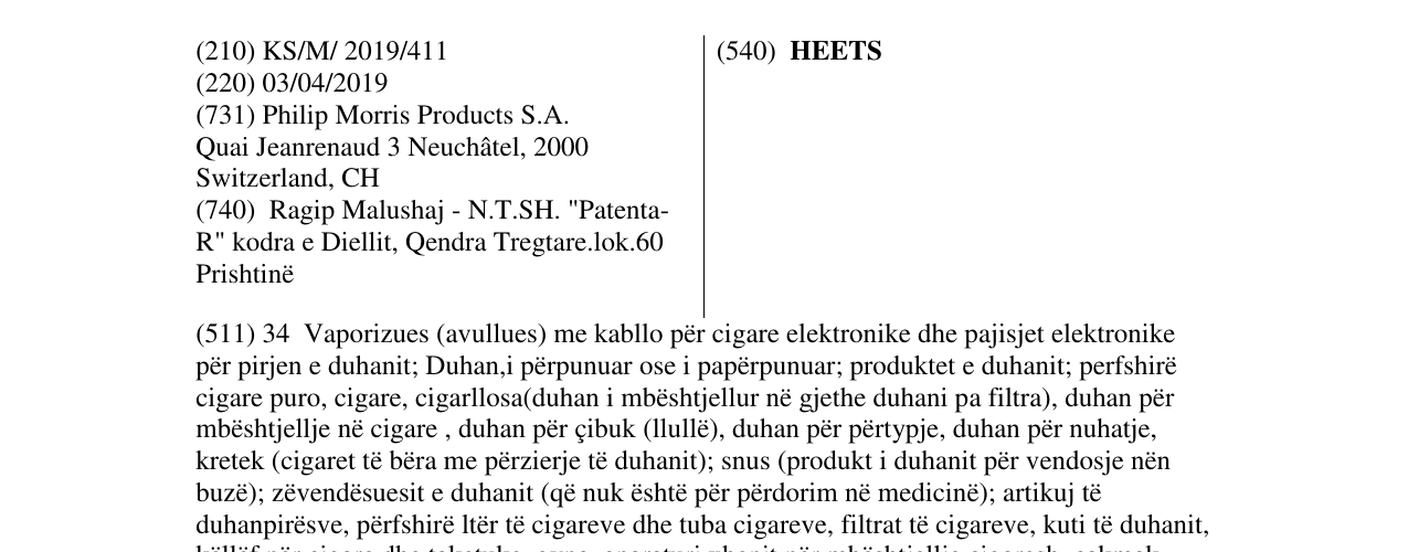 Zëri i markës HEETS në buletin