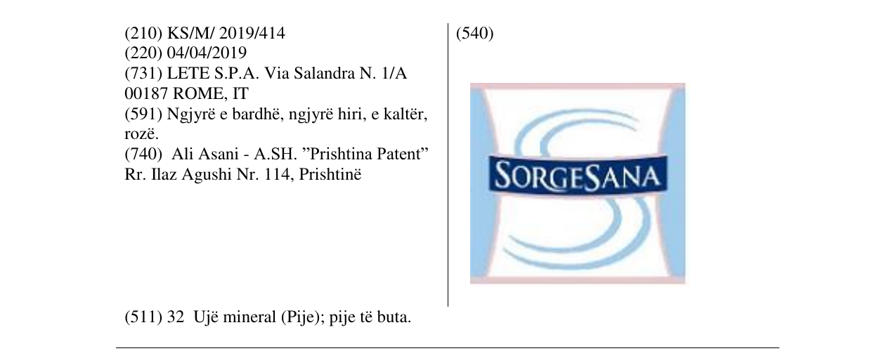Zëri i markës SORGESANA në buletin