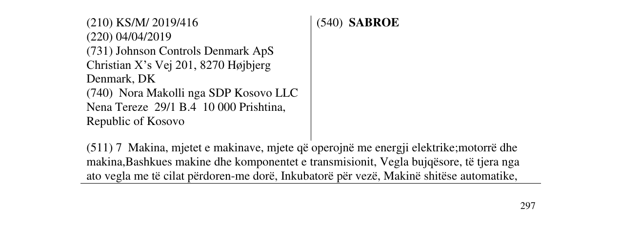 Zëri i markës SABROE në buletin
