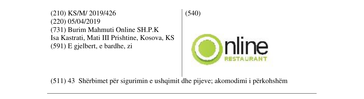 Zëri i markës online RESTAURANT në buletin