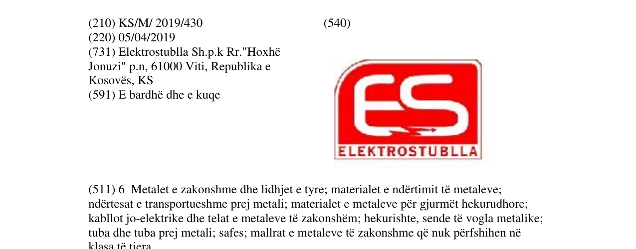 Zëri i markës ES ELEKTROSTUBLLA në buletin