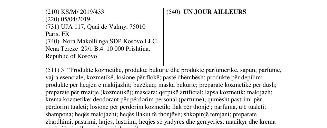 Zëri i markës UN JOUR AILLEURS në buletin