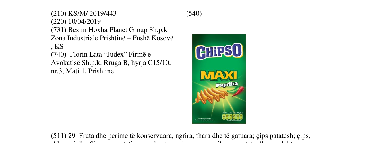Zëri i markës CHIPSO MAXI PAPRIKA në buletin