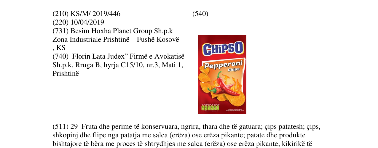 Zëri i markës CHIPSO PEPPERONI CHIPS në buletin