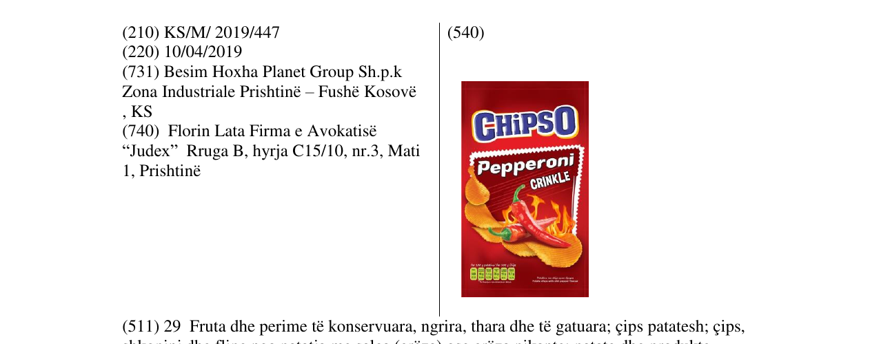 Zëri i markës chipso peperoni crinkle në buletin