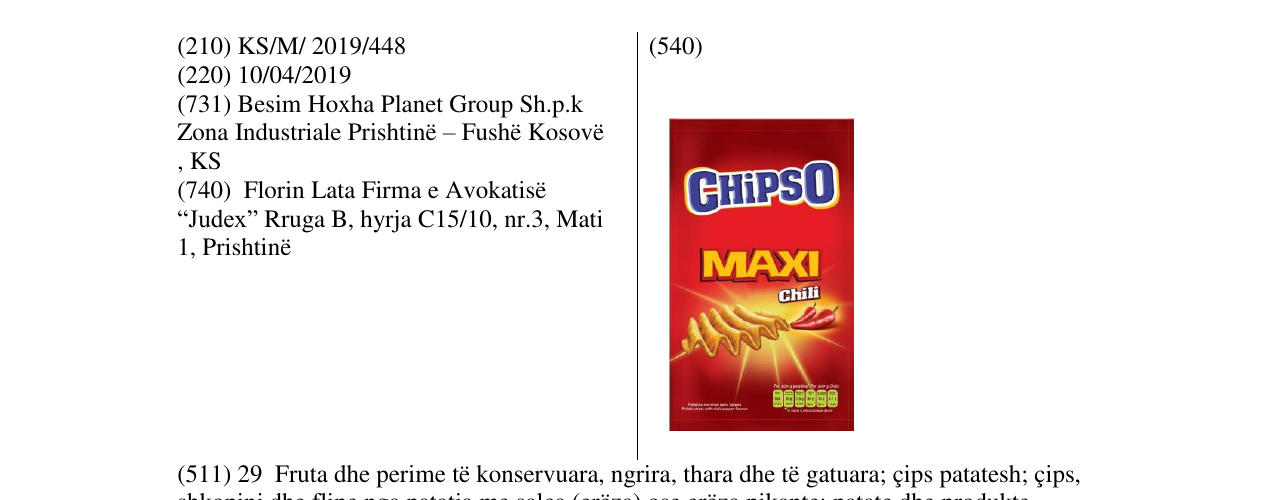 Zëri i markës CHIPSO MAXI CHILI në buletin