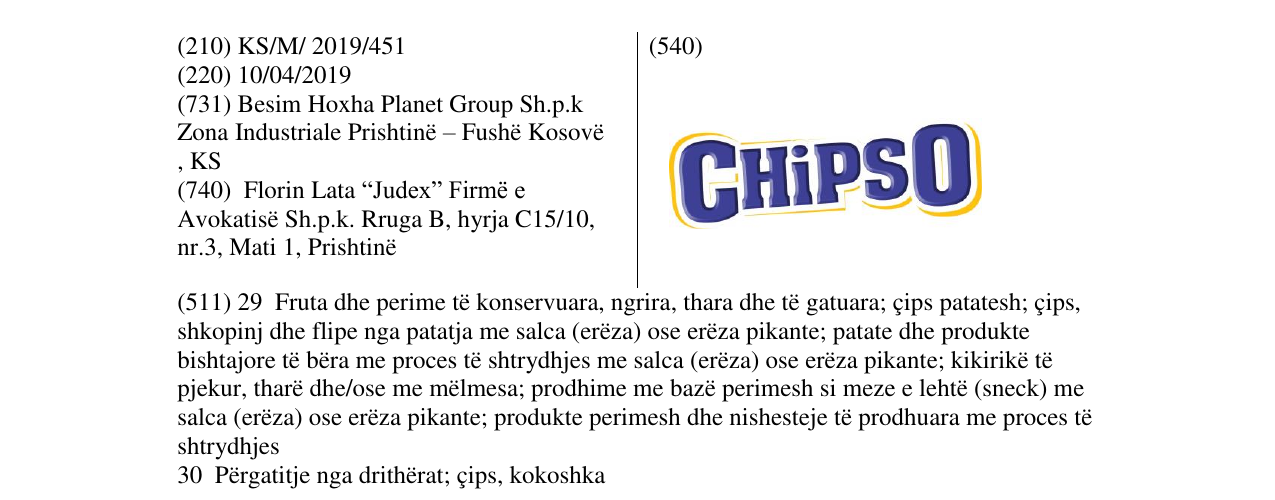 Zëri i markës chipso në buletin