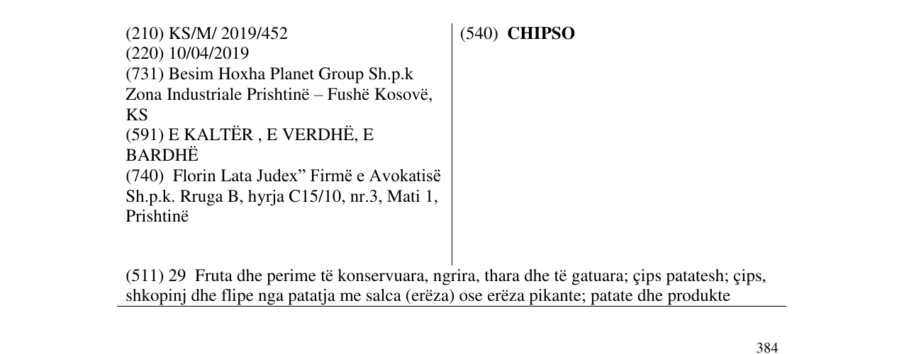 Zëri i markës CHIPSO në buletin