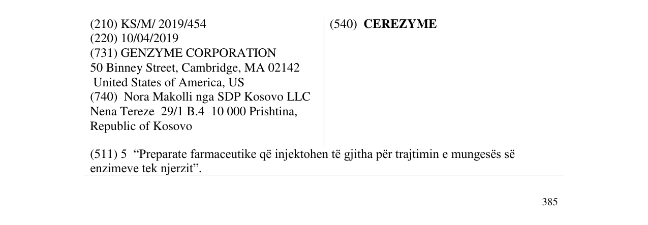 Zëri i markës CEREZYME në buletin