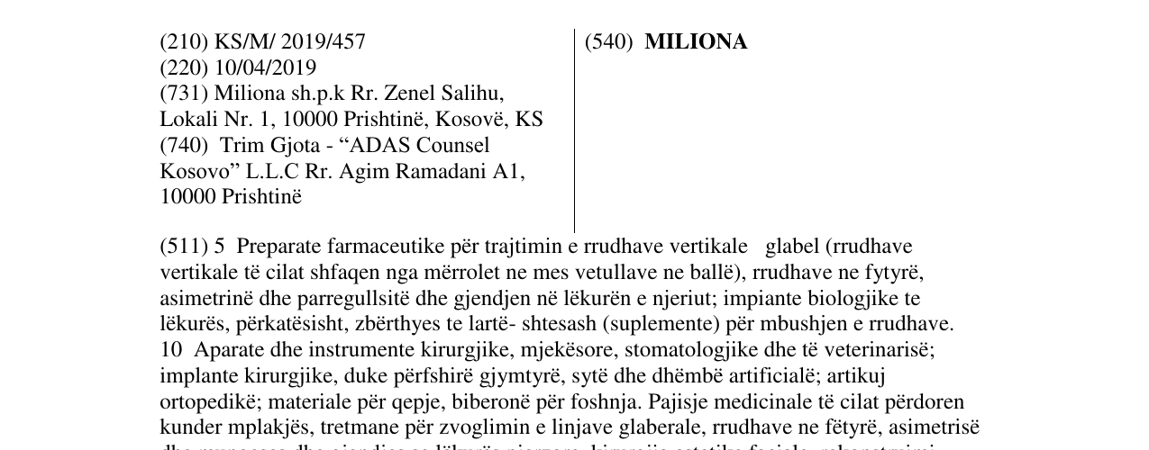 Zëri i markës MILIONA në buletin