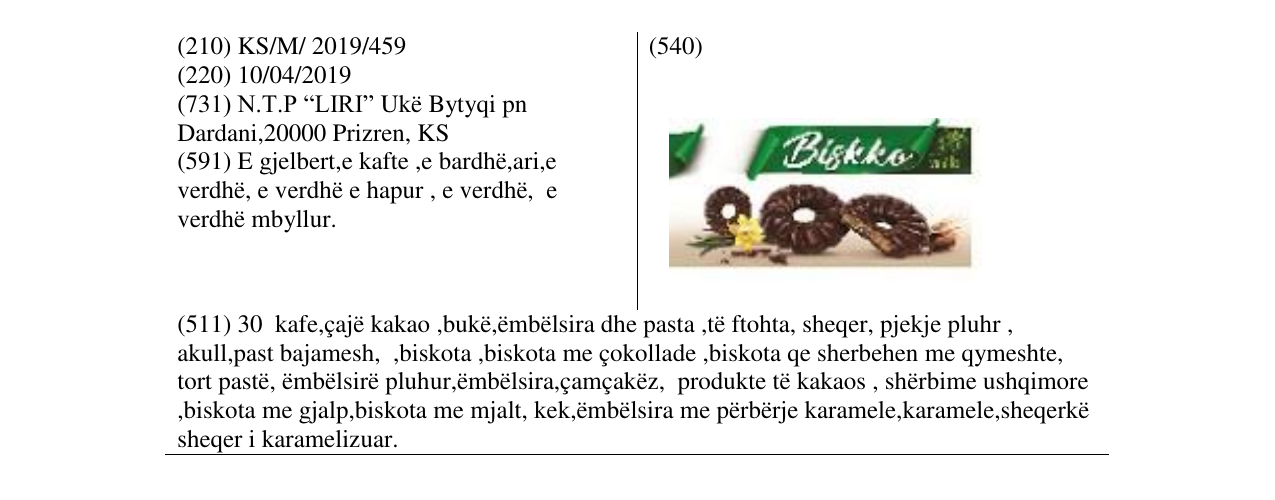 Zëri i markës Biskko në buletin