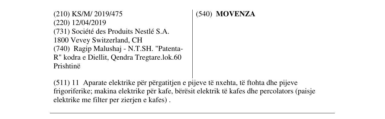 Zëri i markës MOVENZA në buletin