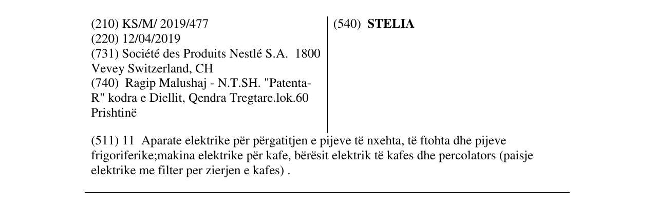 Zëri i markës STELIA në buletin