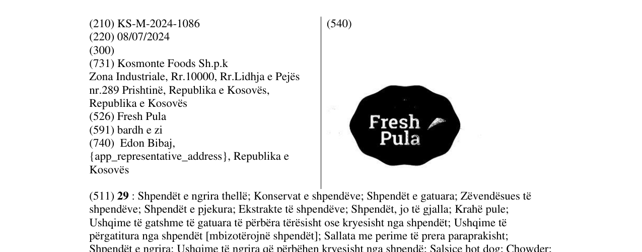 Zëri i markës FRESH PULA në buletin