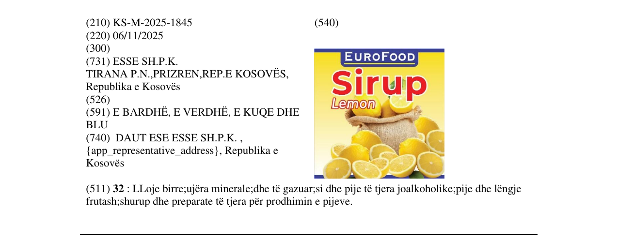 Zëri i markës Sirup Lemon në buletin