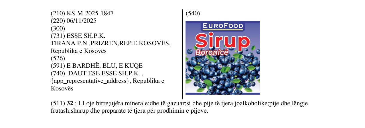 Zëri i markës SIRUP Boronicë në buletin