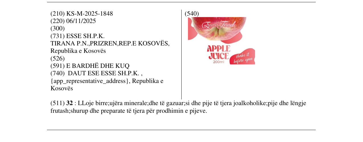 Zëri i markës APPLE JUICE në buletin