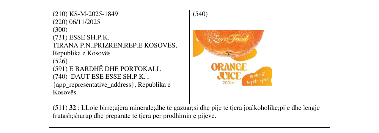 Zëri i markës ORANGE JUICE në buletin