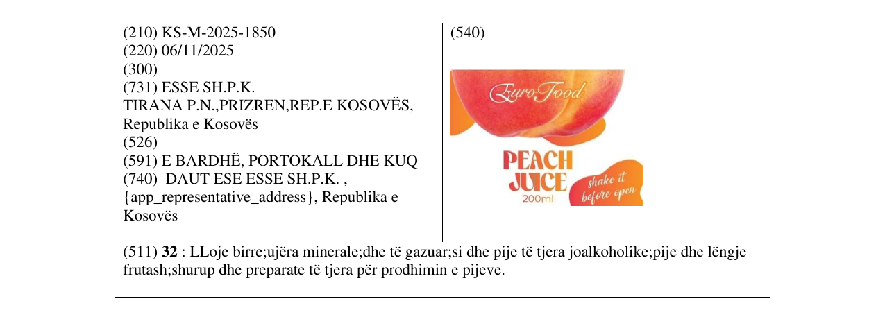 Zëri i markës PEACH JUICE në buletin