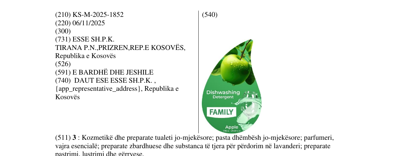 Zëri i markës Dishwashing Detergent FAMILY apple në buletin