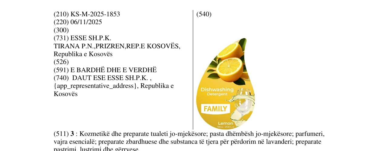 Zëri i markës Dishwashing Detergent FAMILY Lemon në buletin