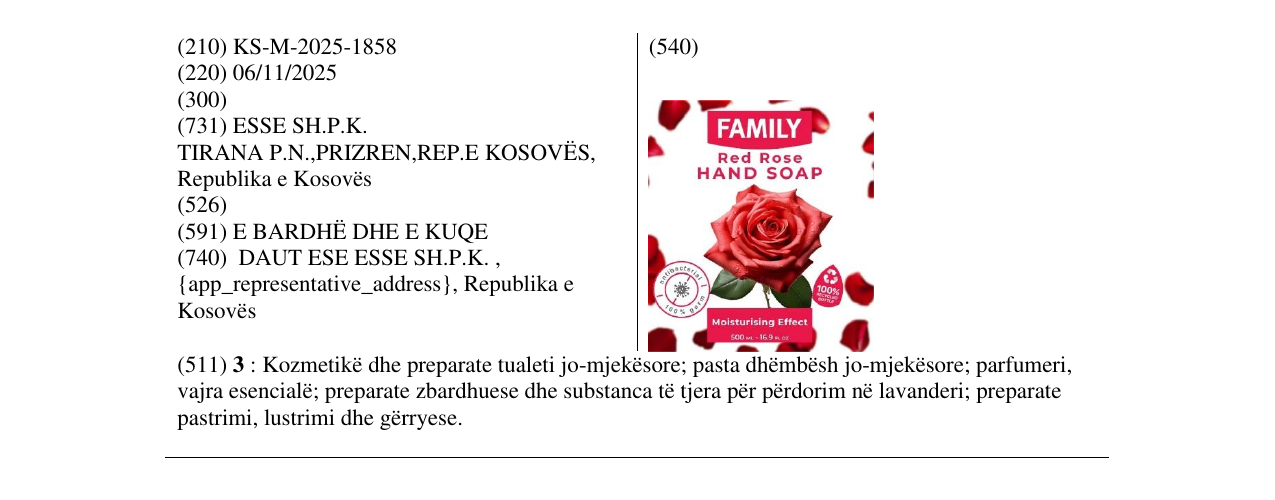 Zëri i markës FAMILY Red Rose HAND SOAP në buletin