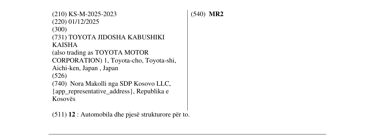 Zëri i markës MR2 në buletin