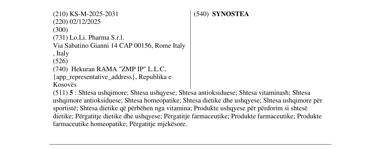 Zëri i markës SYNOSTEA në buletin