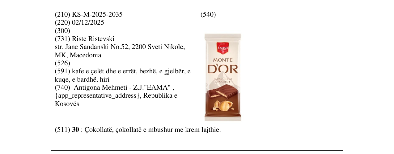 Zëri i markës Leona MONTE DOR në buletin