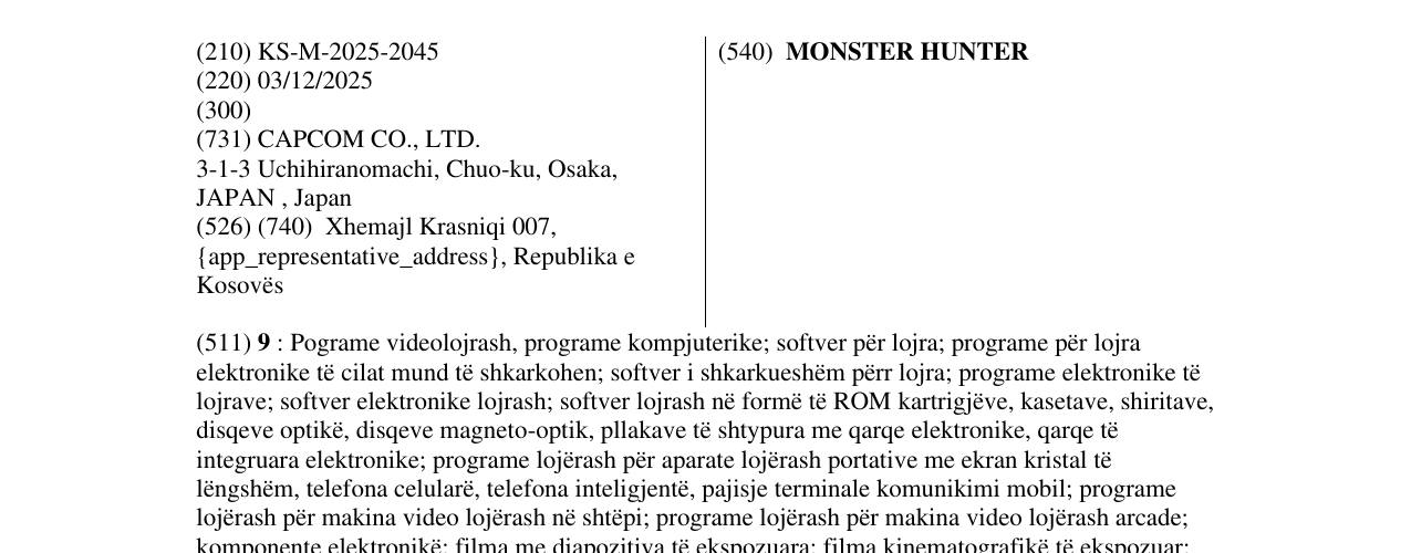 Zëri i markës MONSTER HUNTER në buletin