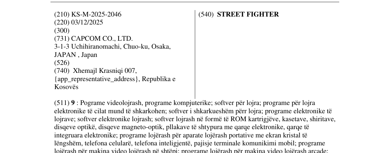 Zëri i markës STREET FIGHTER në buletin