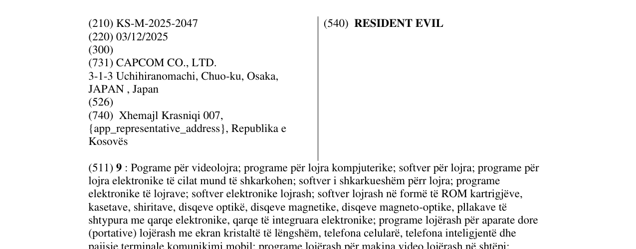 Zëri i markës RESIDENT EVIL në buletin