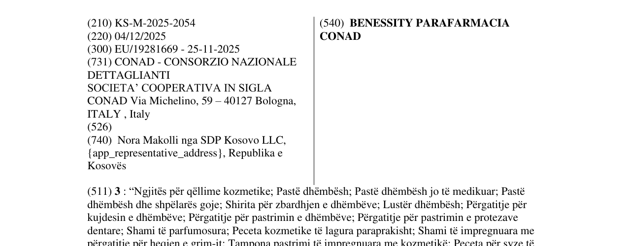 Zëri i markës BENESSITY PARAFARMACIA CONAD në buletin