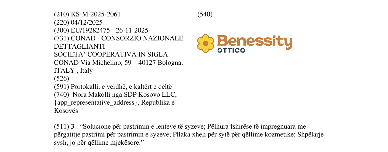Zëri i markës Benessity OTTICO në buletin