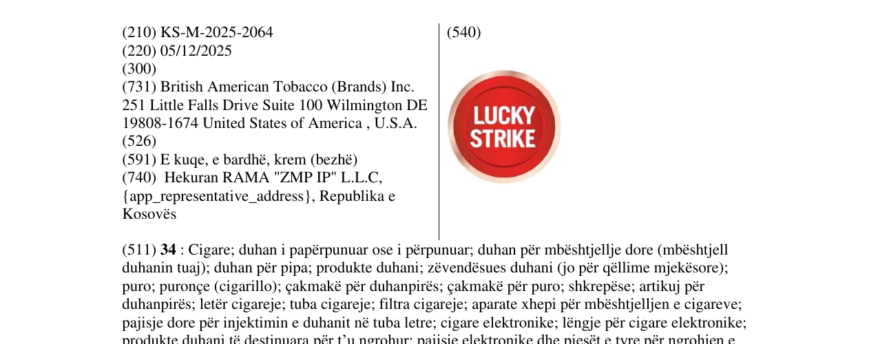 Zëri i markës LUCKY STRIKE në buletin
